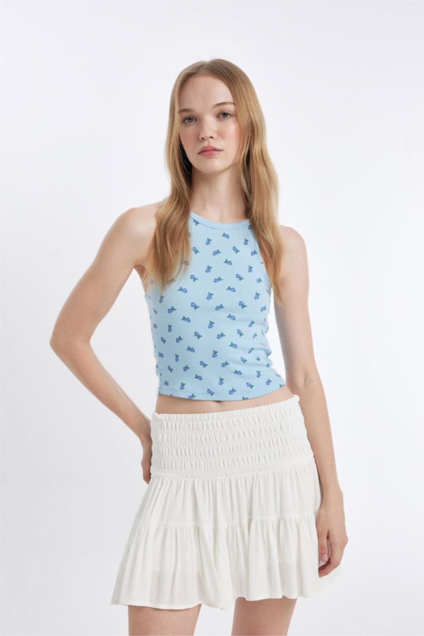 WOMAN White High Waist Cotton Lined Viscose Mini Skirt