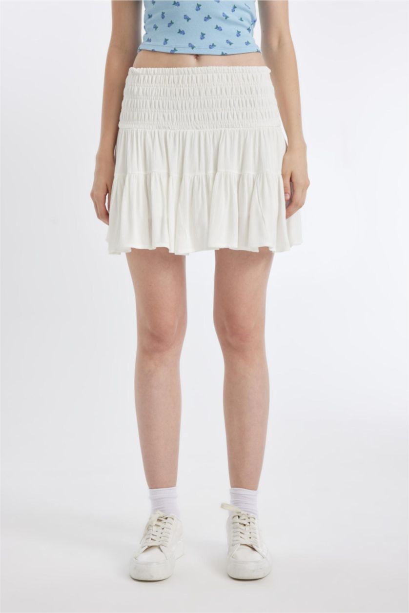 WOMAN White High Waist Cotton Lined Viscose Mini Skirt