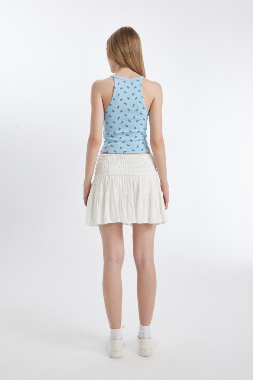 WOMAN White High Waist Cotton Lined Viscose Mini Skirt