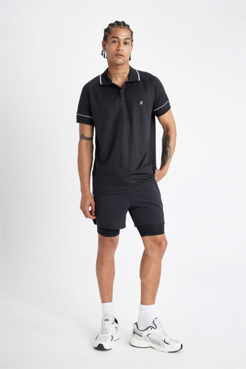 Man Black Slim Fit Polo Collar Pique Polo T-Shirt