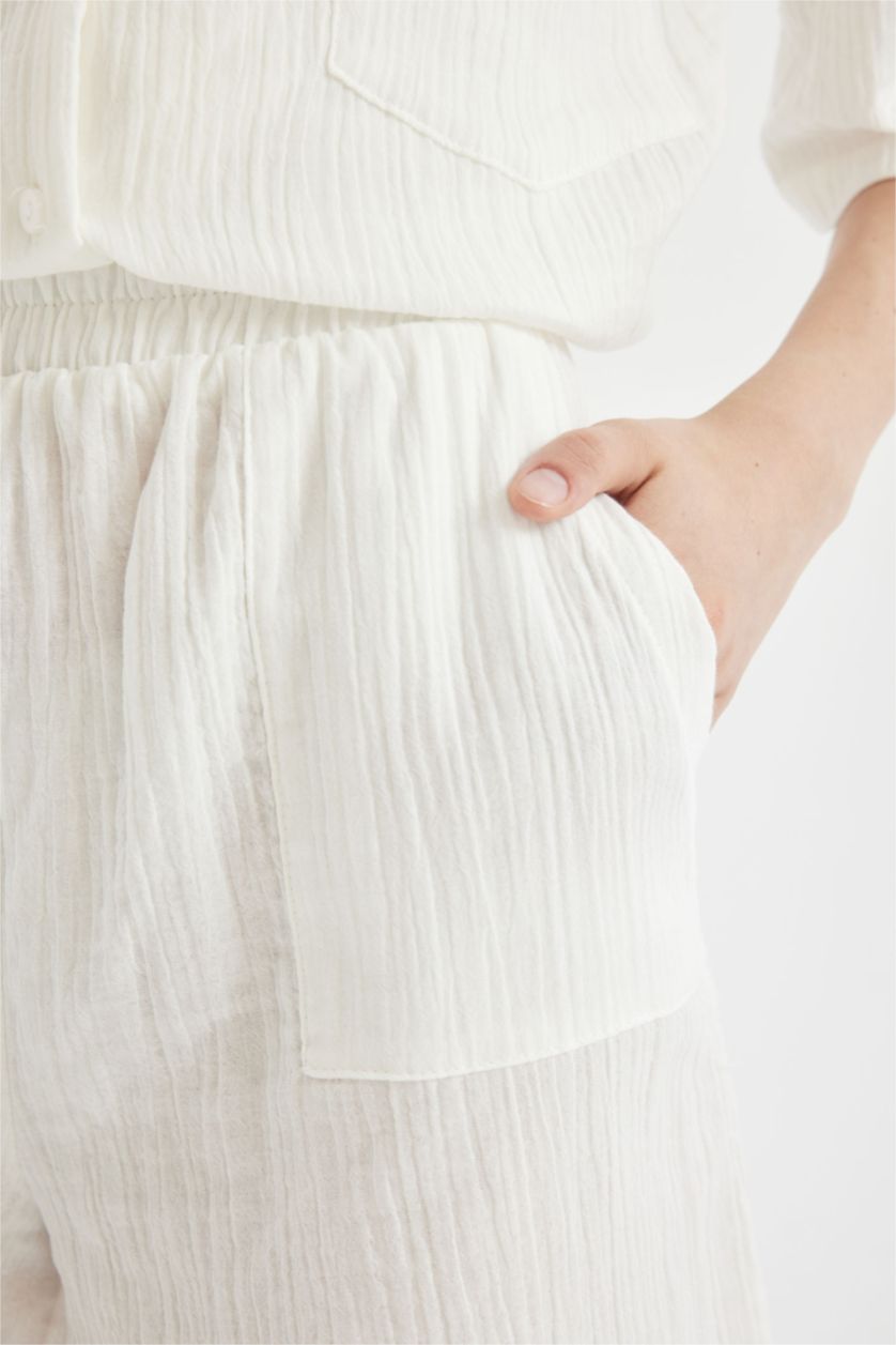 WOMAN White Regular Fit Polo Neck Muslin Short Sleeve Shirt