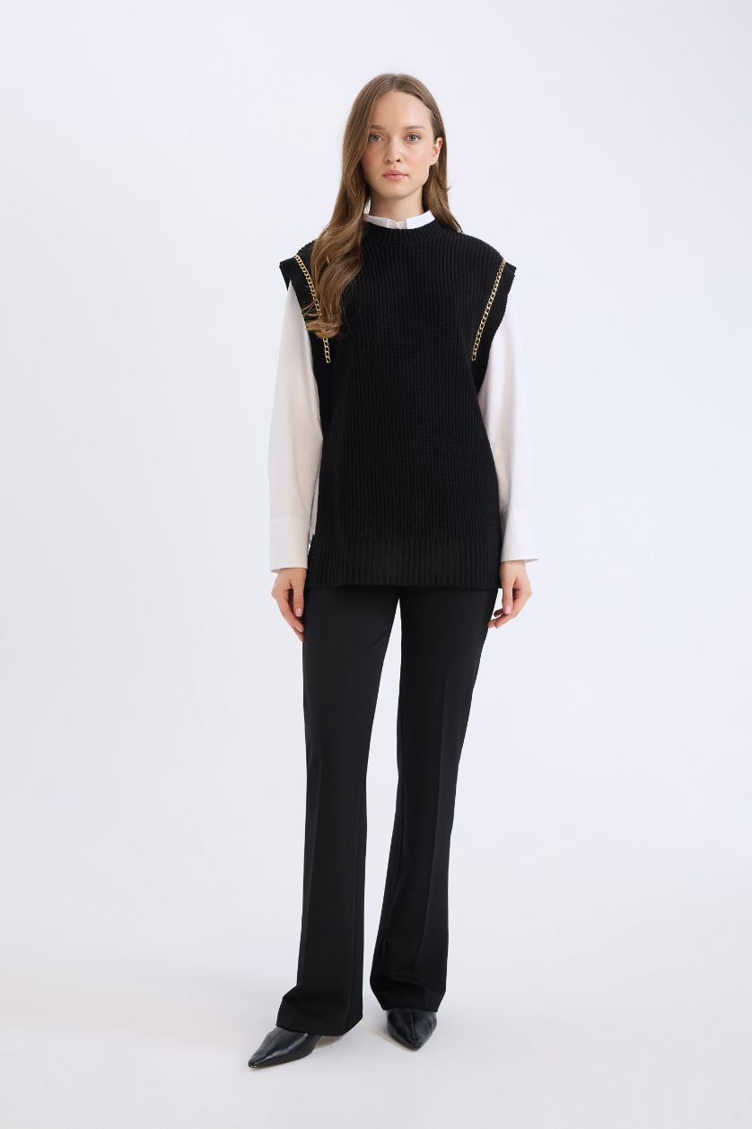 نساء أسود يلك صوف سادة بياخة مستديرة بفتحة من الجانب