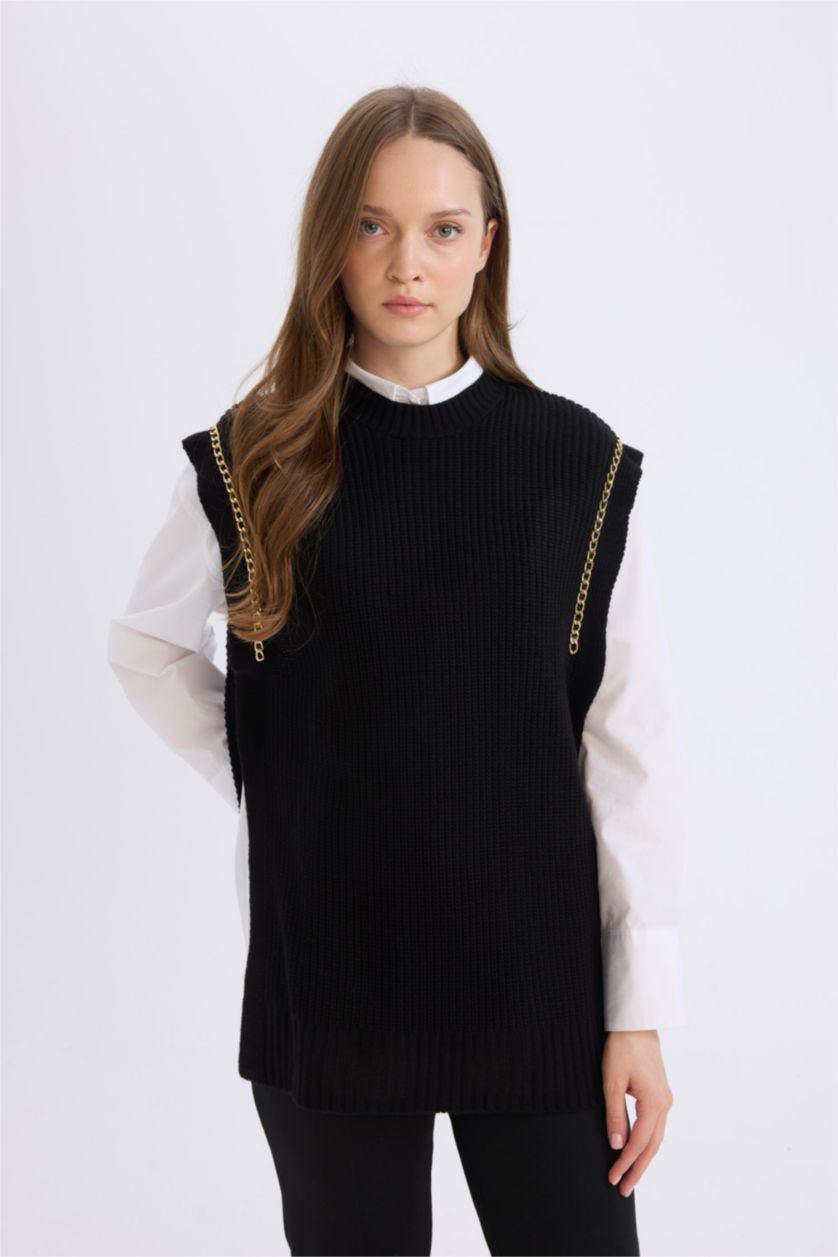 نساء أسود يلك صوف سادة بياخة مستديرة بفتحة من الجانب