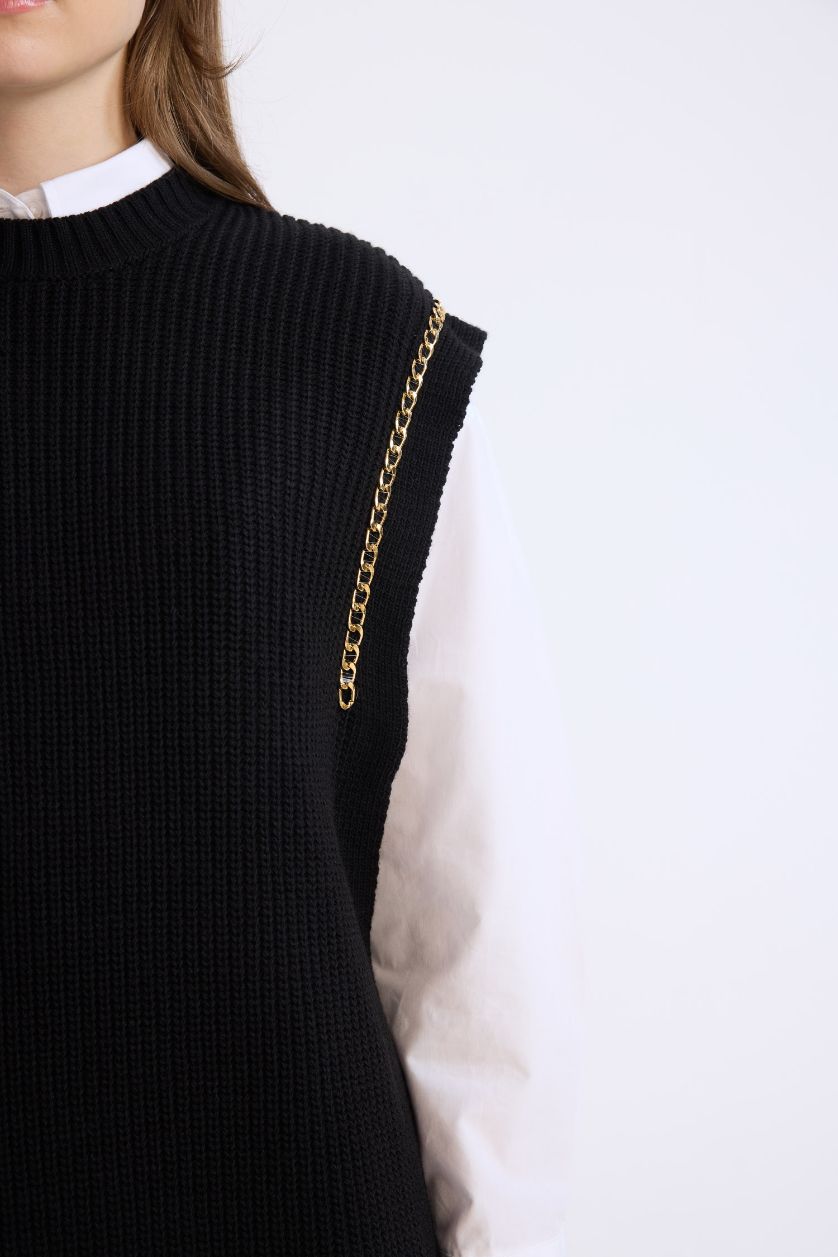 نساء أسود يلك صوف سادة بياخة مستديرة بفتحة من الجانب