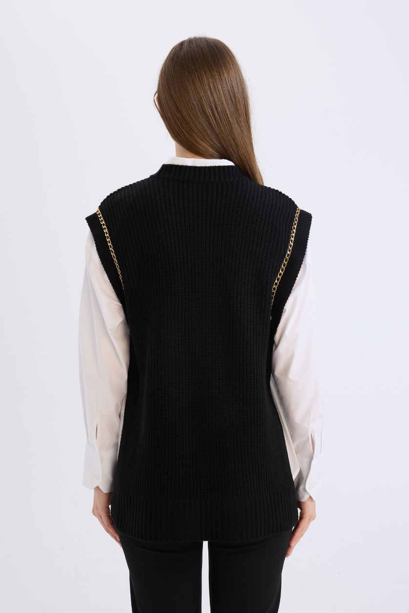 نساء أسود يلك صوف سادة بياخة مستديرة بفتحة من الجانب