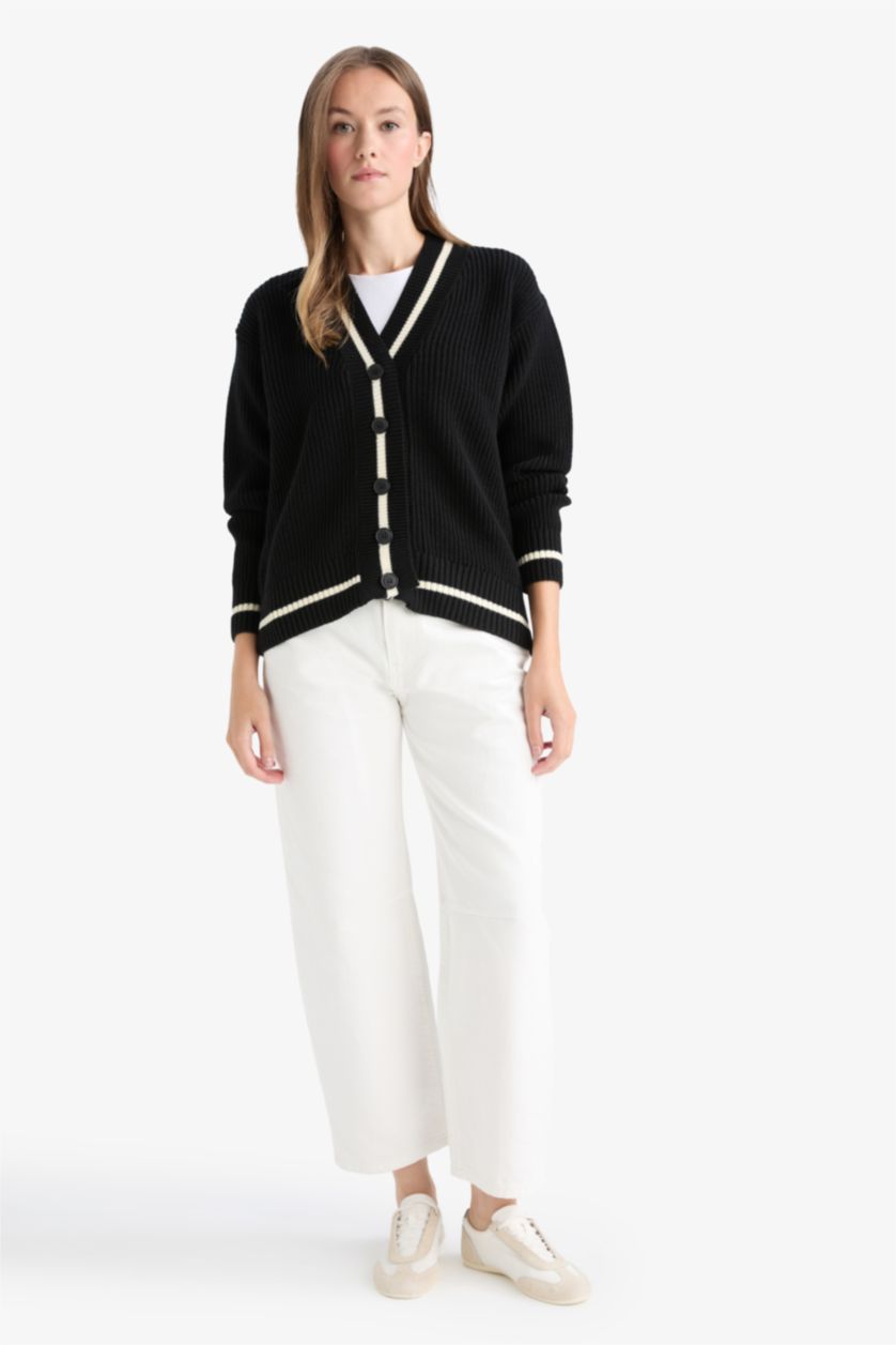 WOMAN Black Regular Fit V-Neck Cardigan