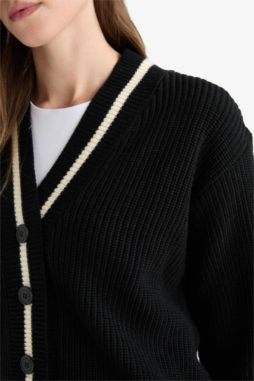 WOMAN Black Regular Fit V-Neck Cardigan