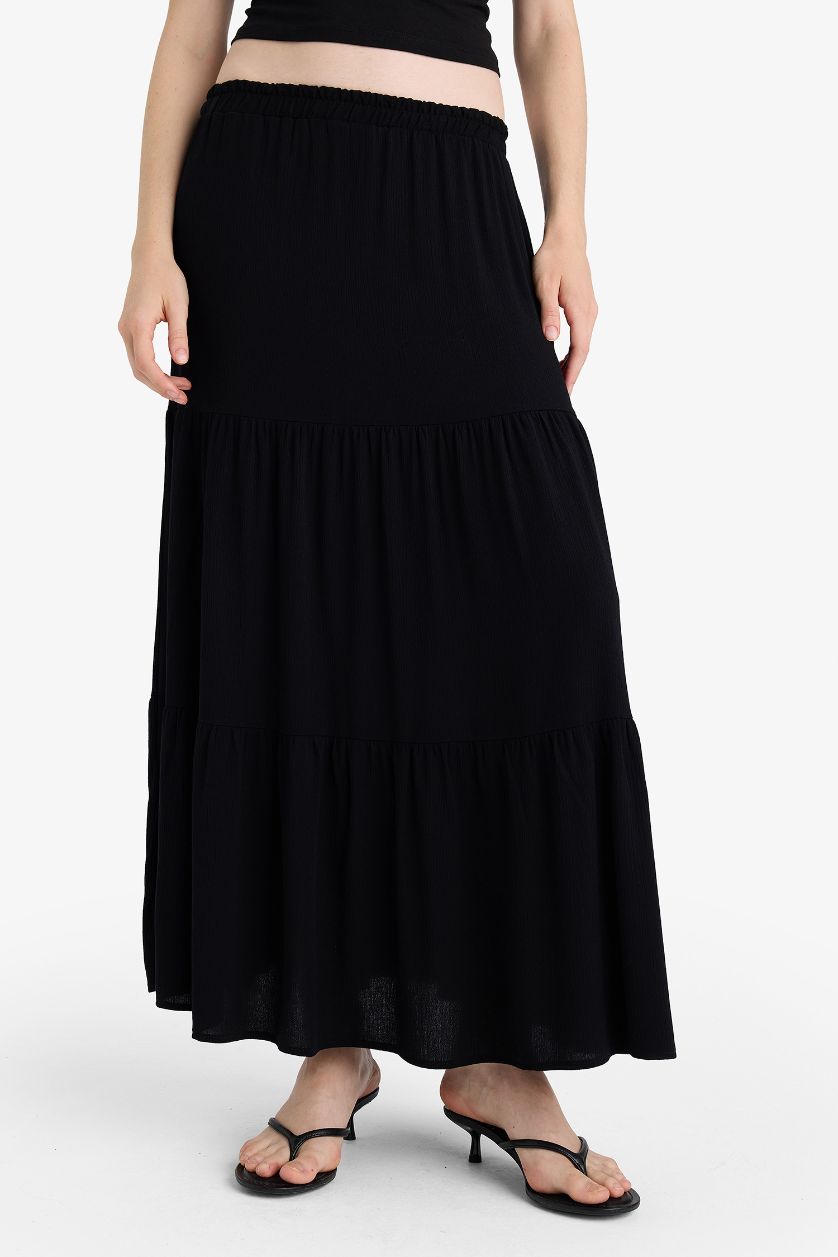 Женщины Черный Юбка макси с высокой талией и кринклями