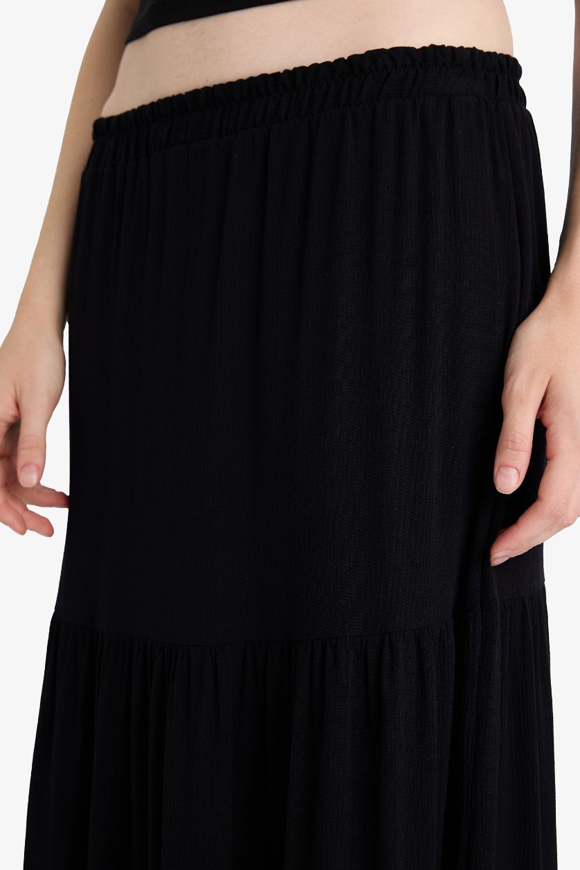 Женщины Черный Юбка макси с высокой талией и кринклями
