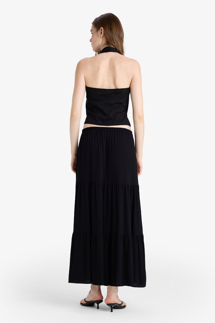 Женщины Черный Юбка макси с высокой талией и кринклями