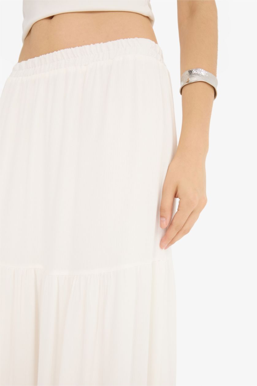 Woman White A Line High Waist Cotton Lined Viscose Maxi Skirt