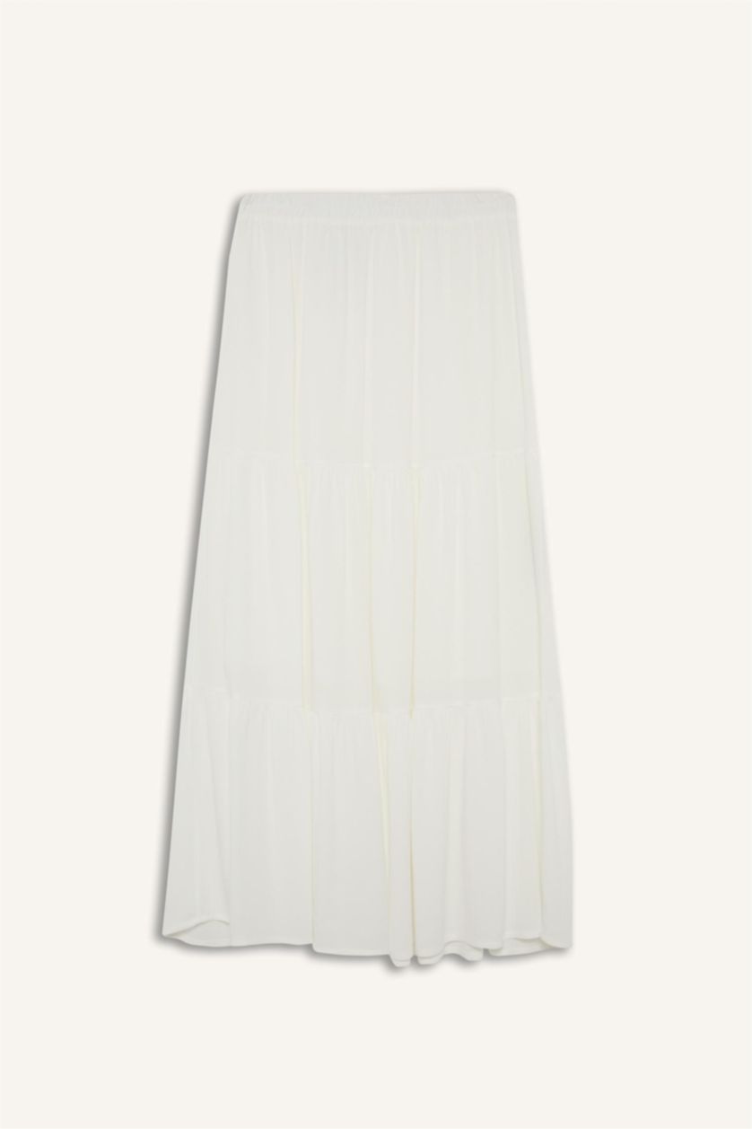 Woman White A Line High Waist Cotton Lined Viscose Maxi Skirt