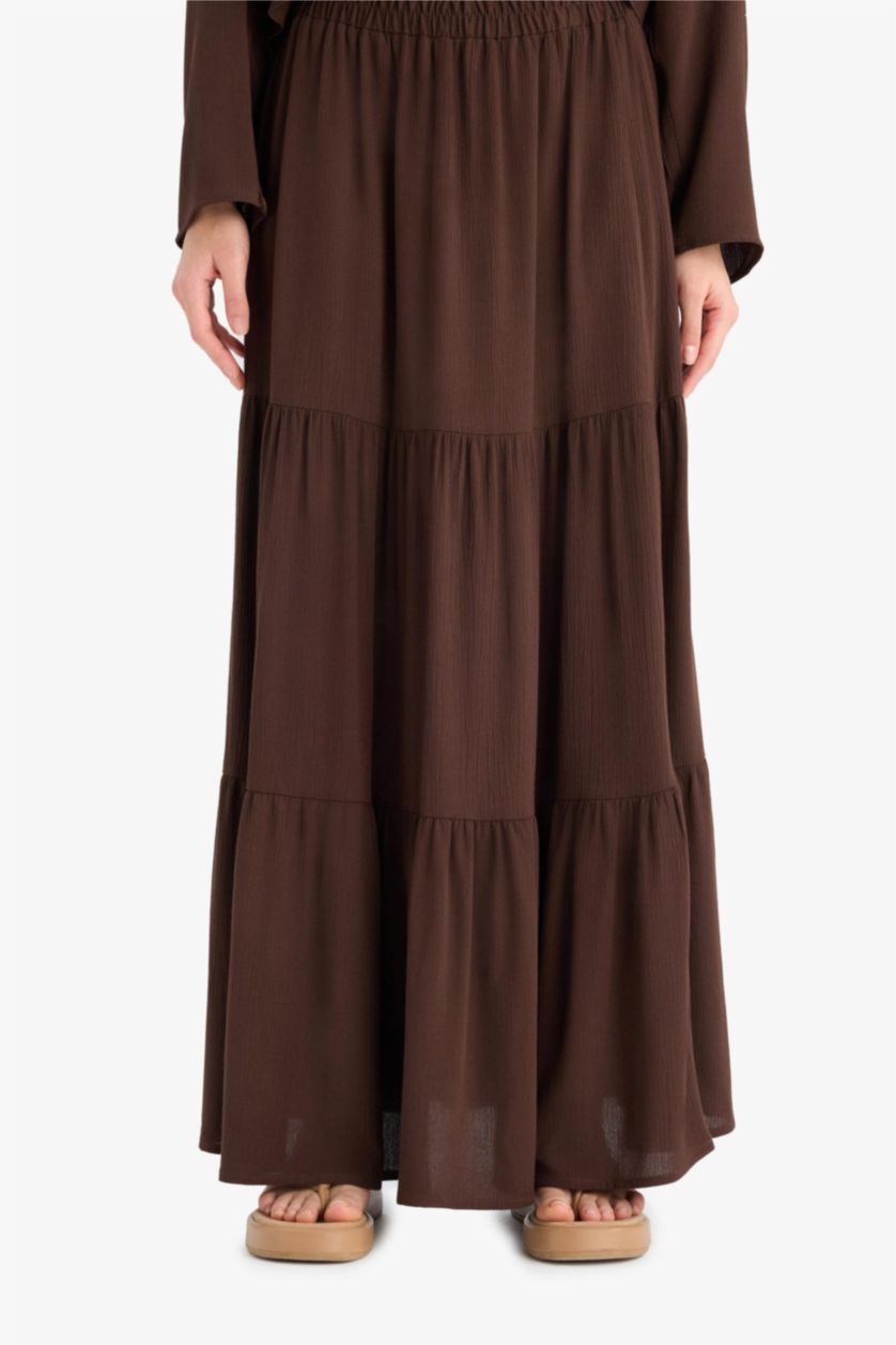 FEMME Marron Jupe longue évasée à taille haute avec doublure en coton