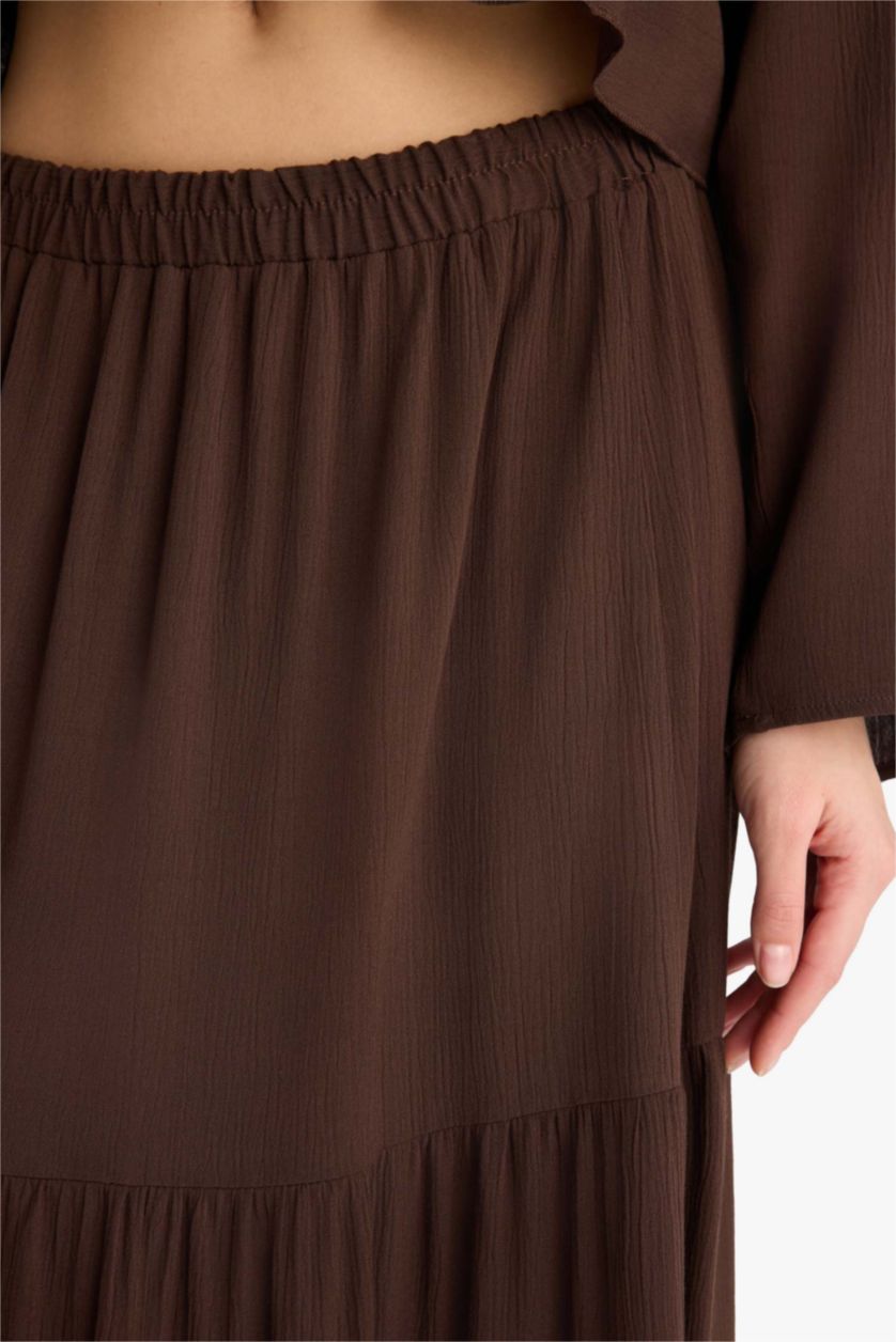 FEMME Marron Jupe longue évasée à taille haute avec doublure en coton