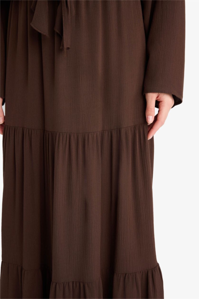 FEMME Marron Jupe longue évasée à taille haute avec doublure en coton