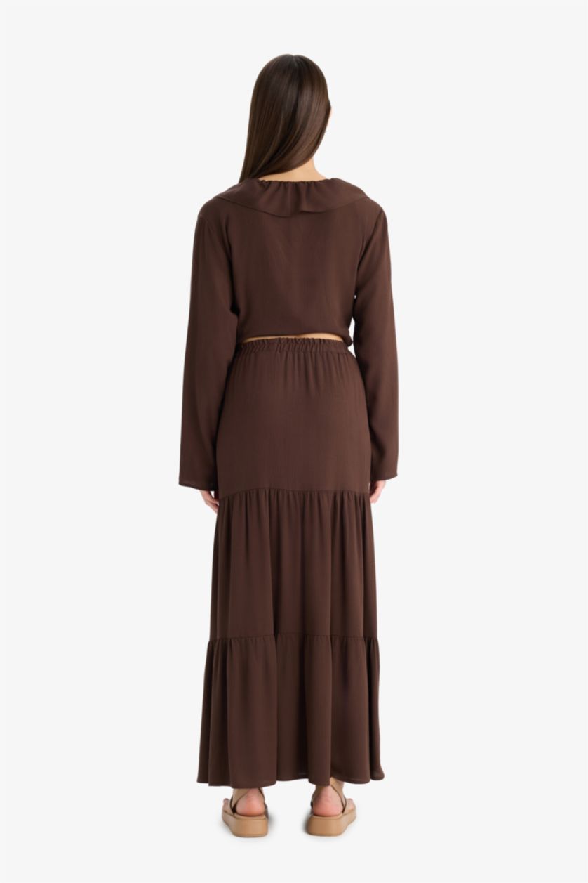 FEMME Marron Jupe longue évasée à taille haute avec doublure en coton