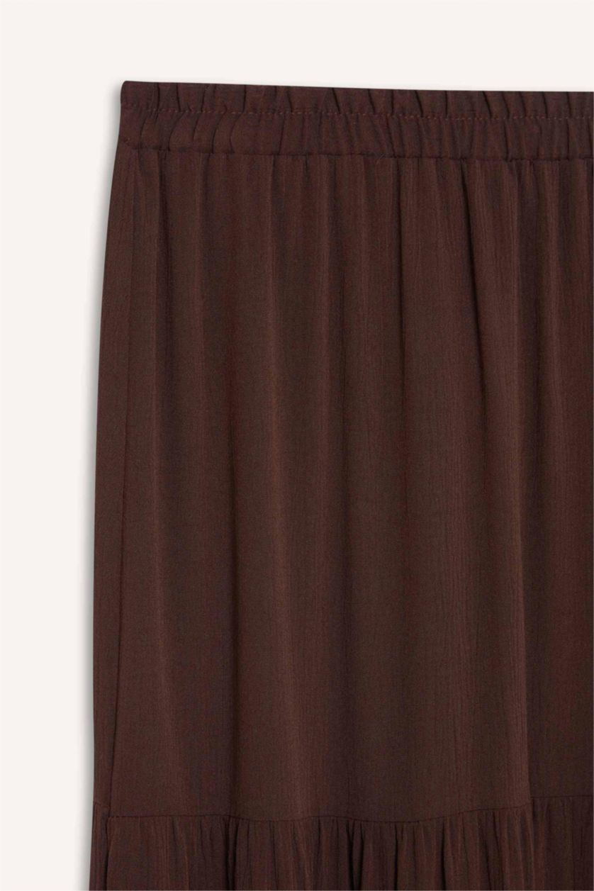 FEMME Marron Jupe longue évasée à taille haute avec doublure en coton