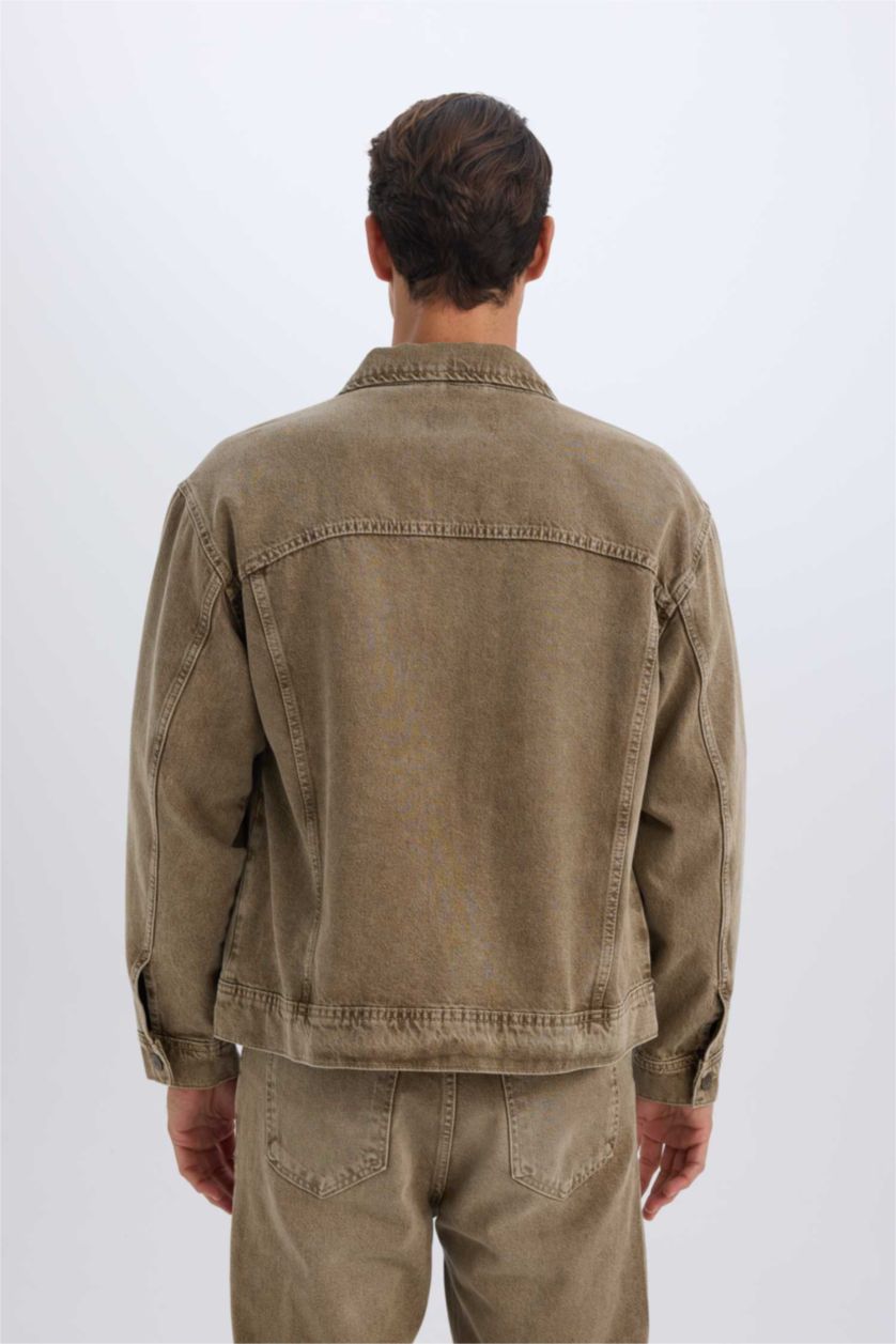 HOMME Marron Veste en Jean Oversize délavé à boutons et poches