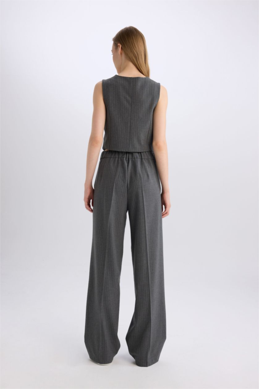 WOMAN Anthracite Melange Wide Leg Double Pocket Striped Trousers