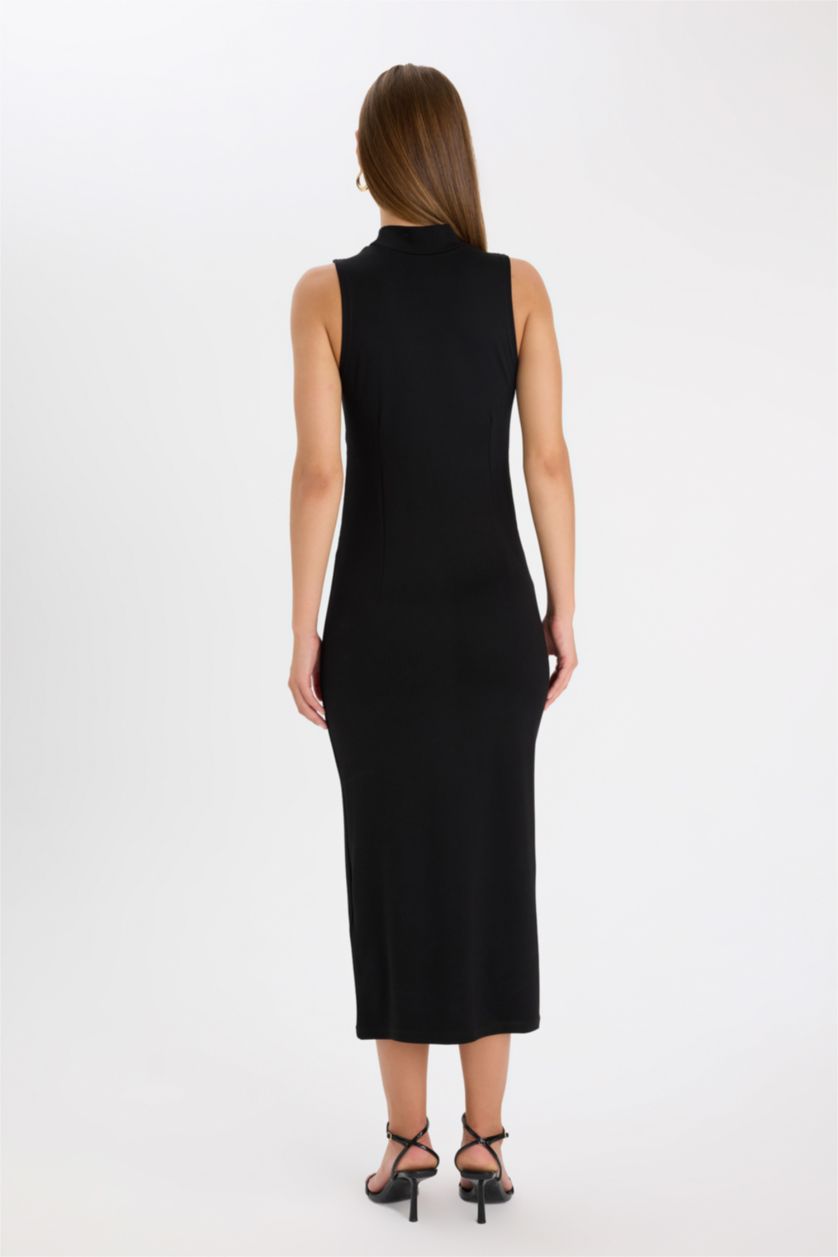 WOMAN Black Bodycon Half Turtleneck Sleeveless Maxi Dress