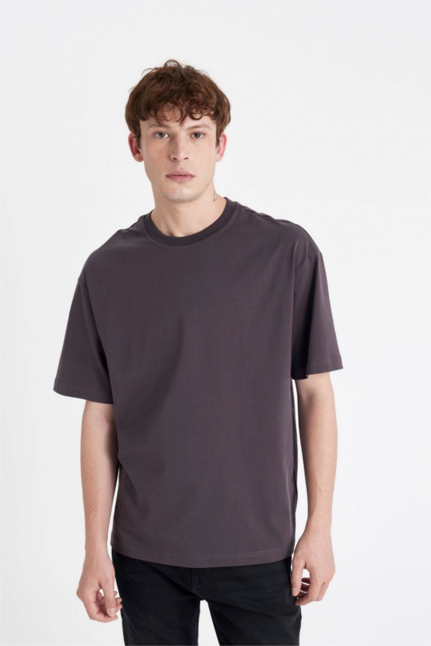 MAN Brown Boxy Fit Crew Neck Short Sleeve Basic T-Shirt
