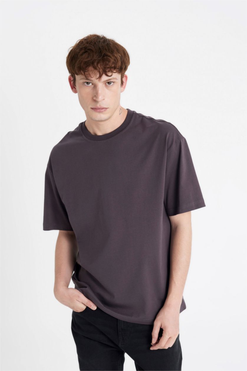 MAN Brown Boxy Fit Crew Neck Short Sleeve Basic T-Shirt