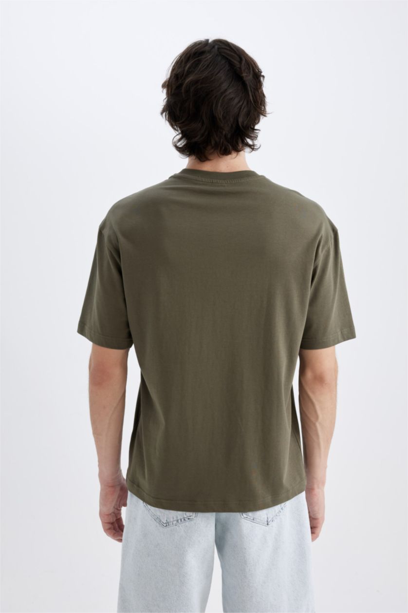 رجال كاكي تى شيرت أوفر سايز بياخة مستديرة