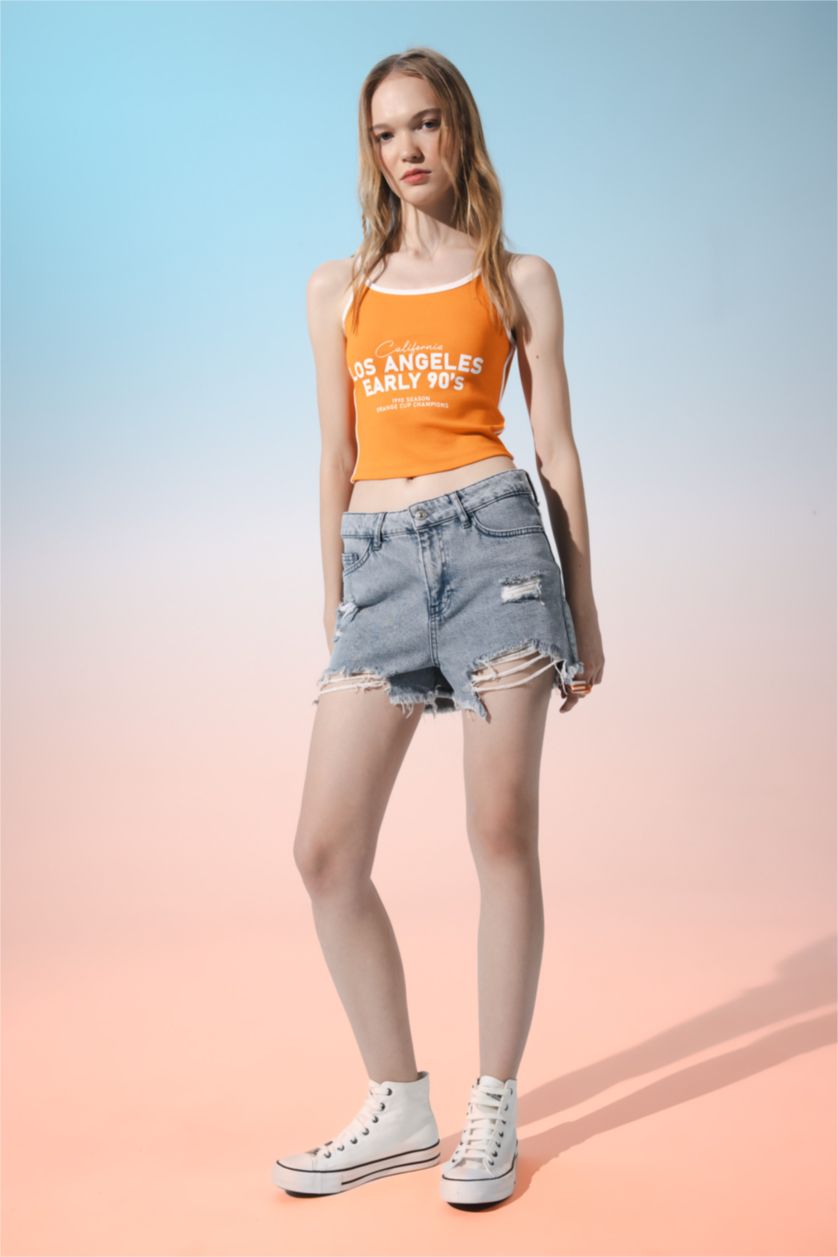 WOMAN Orange Fitted Printed Ribbon Tank Top