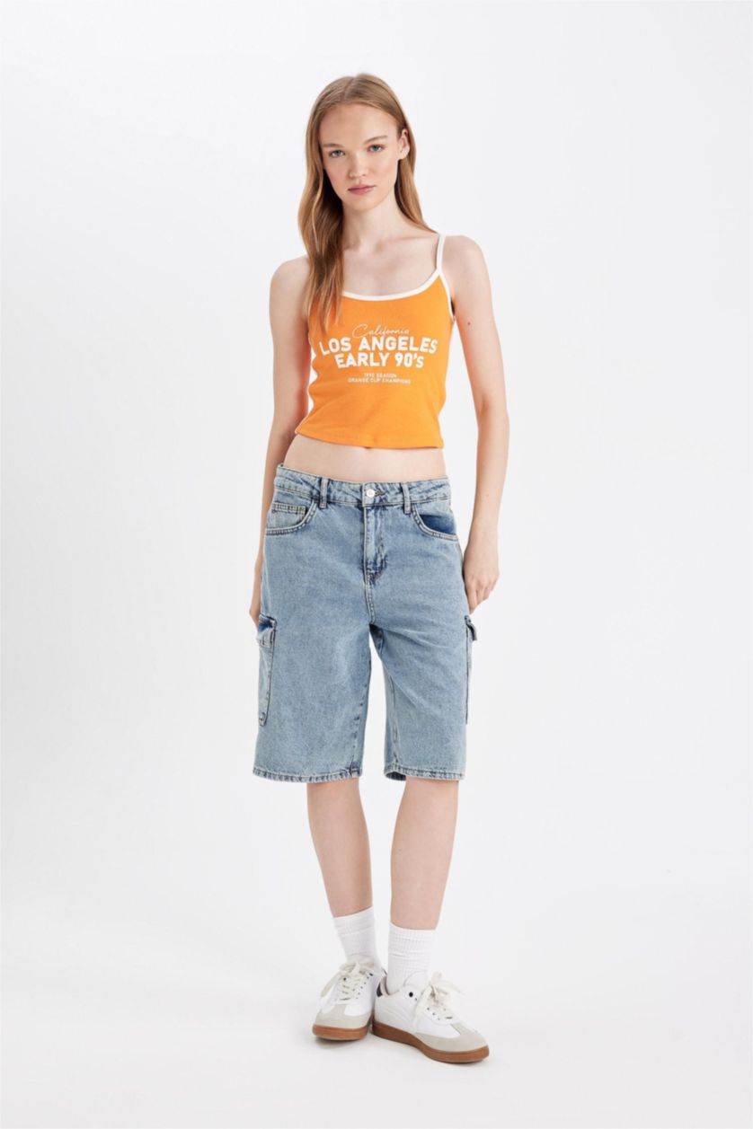 WOMAN Orange Fitted Printed Ribbon Tank Top