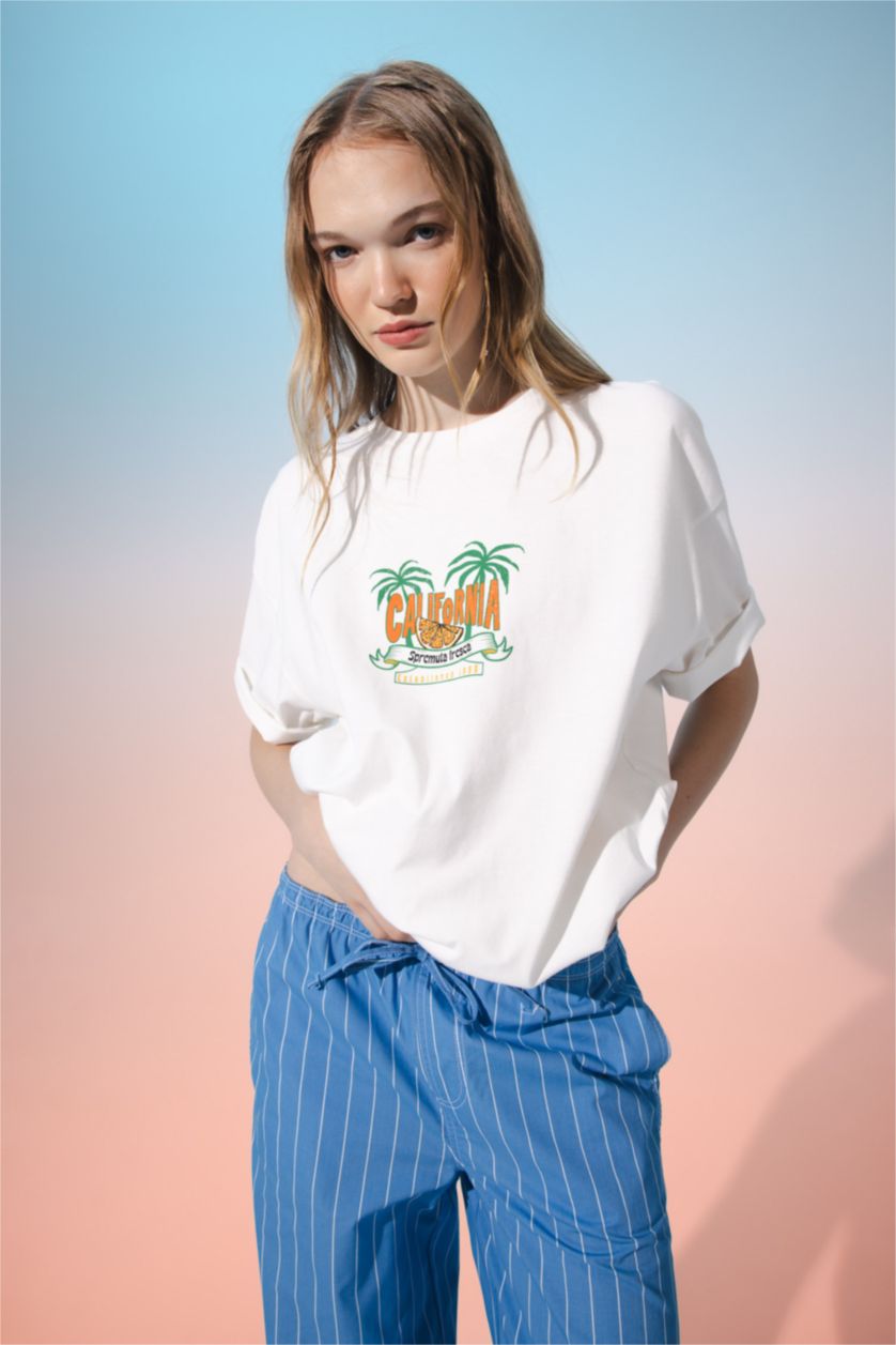 FEMME Blanc T-Shirt imprimé Oversize à Manches Courtes