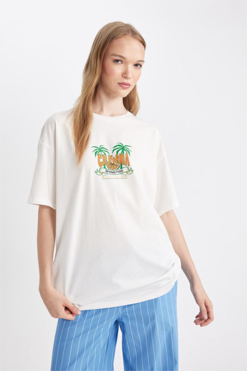 FEMME Blanc T-Shirt imprimé Oversize à Manches Courtes
