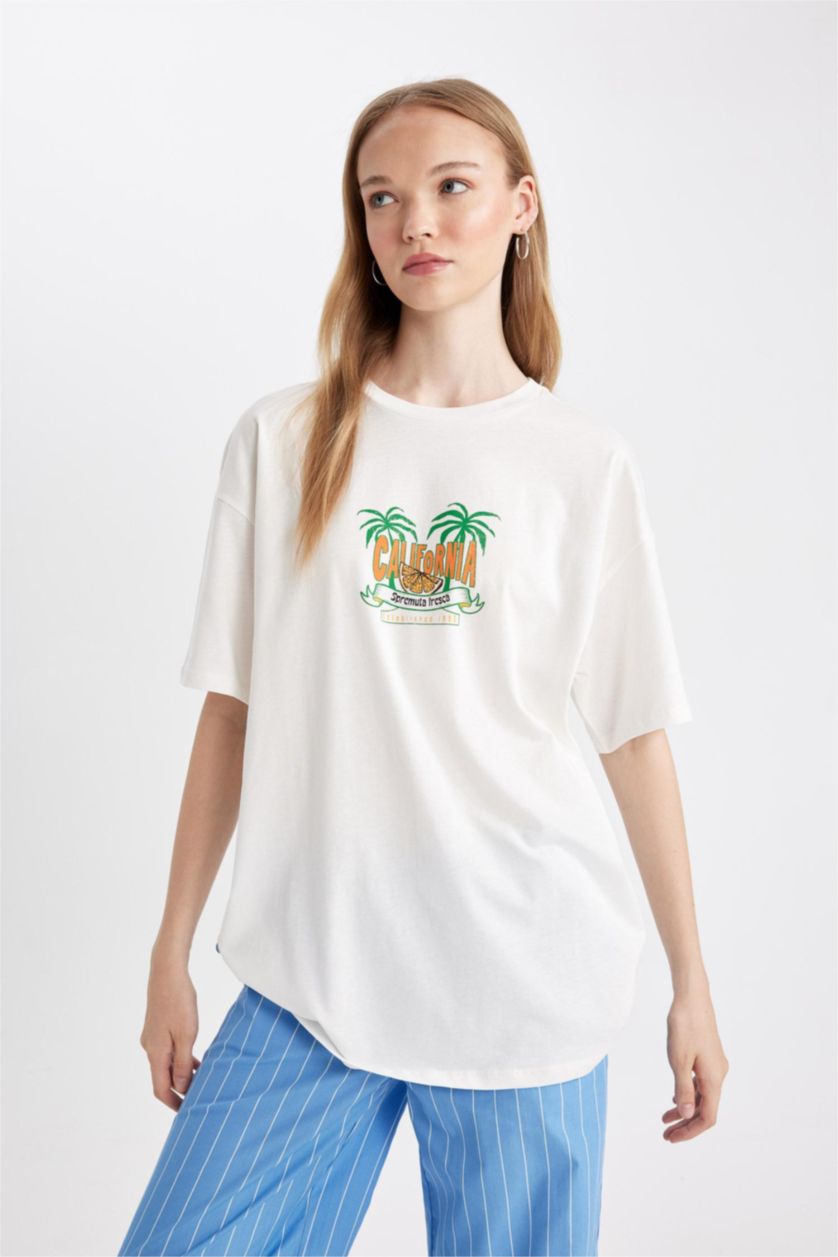 FEMME Blanc T-Shirt imprimé Oversize à Manches Courtes