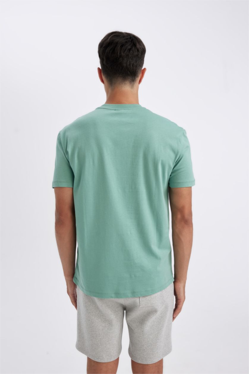 رجال أخضر بلوزة بيجاما قصة عادية برقبة مستديرة بجيب