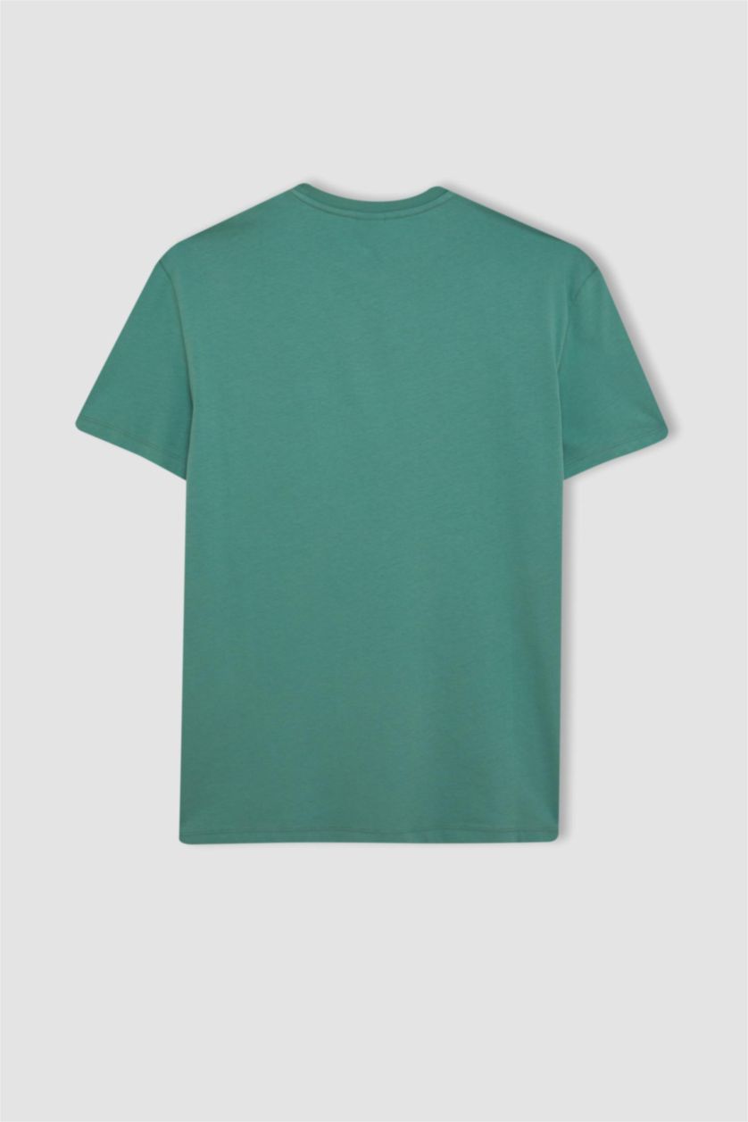 رجال أخضر بلوزة بيجاما قصة عادية برقبة مستديرة بجيب