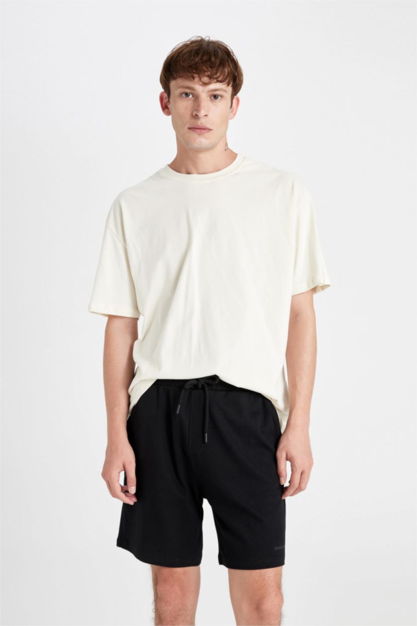 Erkek Siyah Relax Fit Cepli Basic Düz Şort