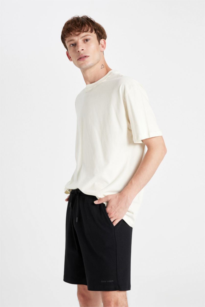 Erkek Siyah Relax Fit Cepli Basic Düz Şort