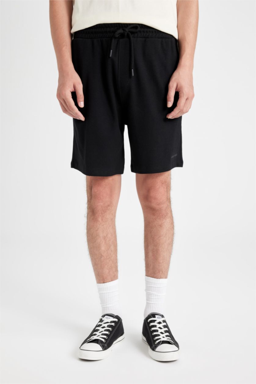 Erkek Siyah Relax Fit Cepli Basic Düz Şort