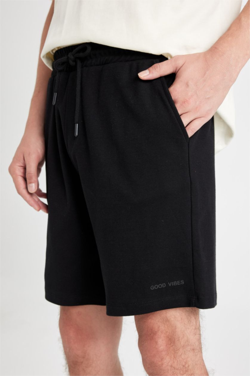 Erkek Siyah Relax Fit Cepli Basic Düz Şort