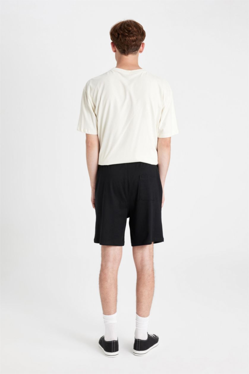 Erkek Siyah Relax Fit Cepli Basic Düz Şort