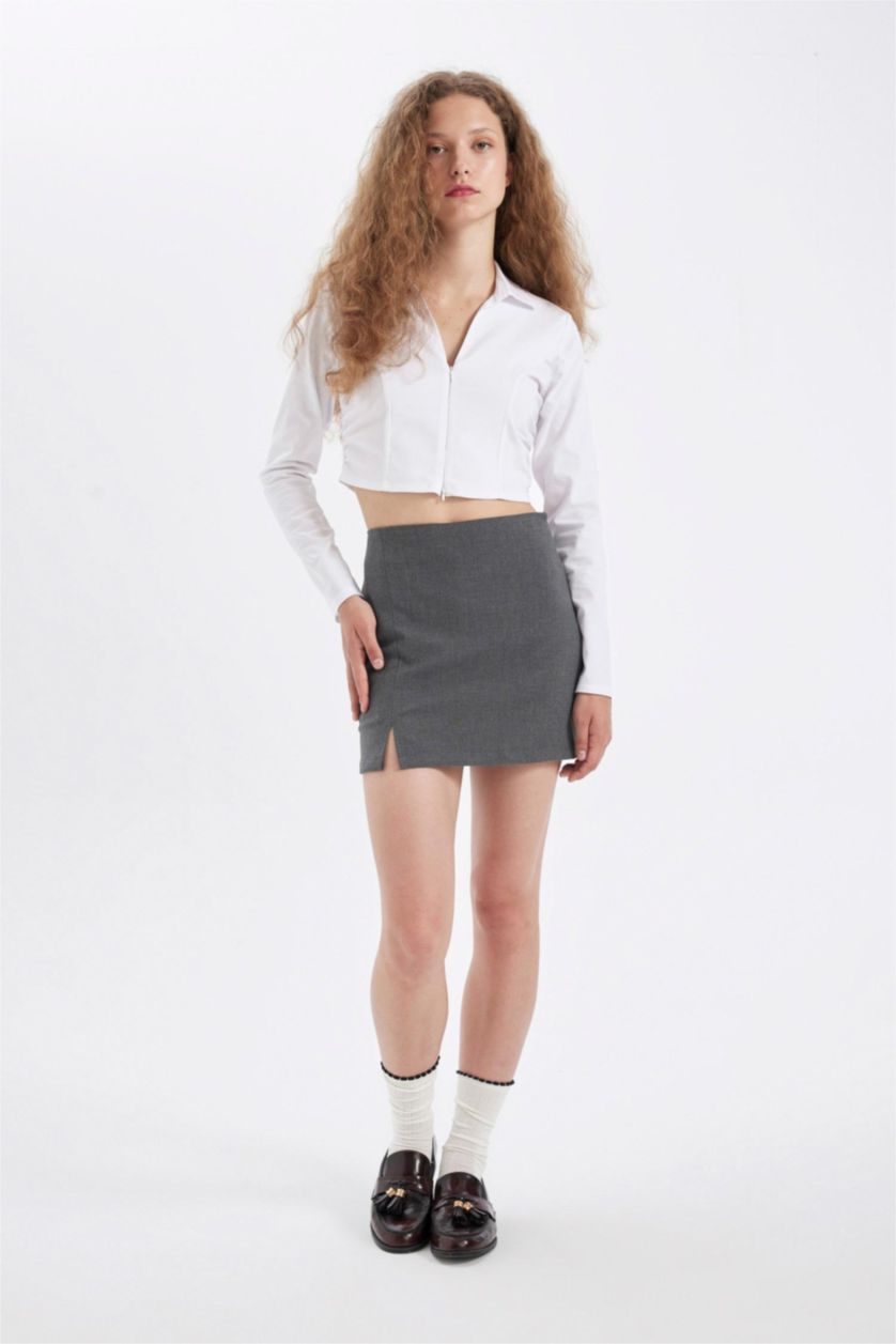 FEMME Anthracite Mini Jupe à Taille haute avec doublure en coton