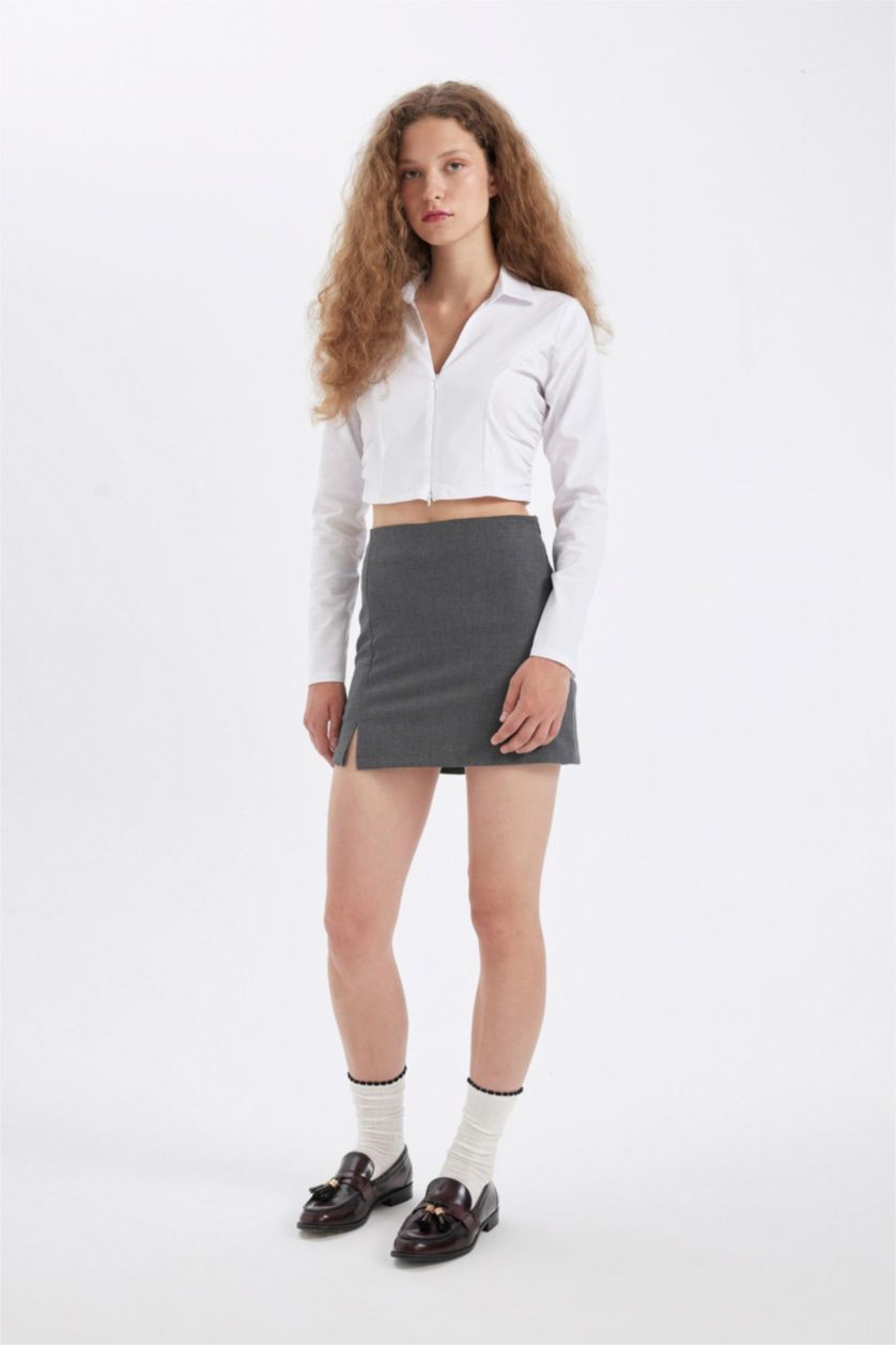 FEMME Anthracite Mini Jupe à Taille haute avec doublure en coton