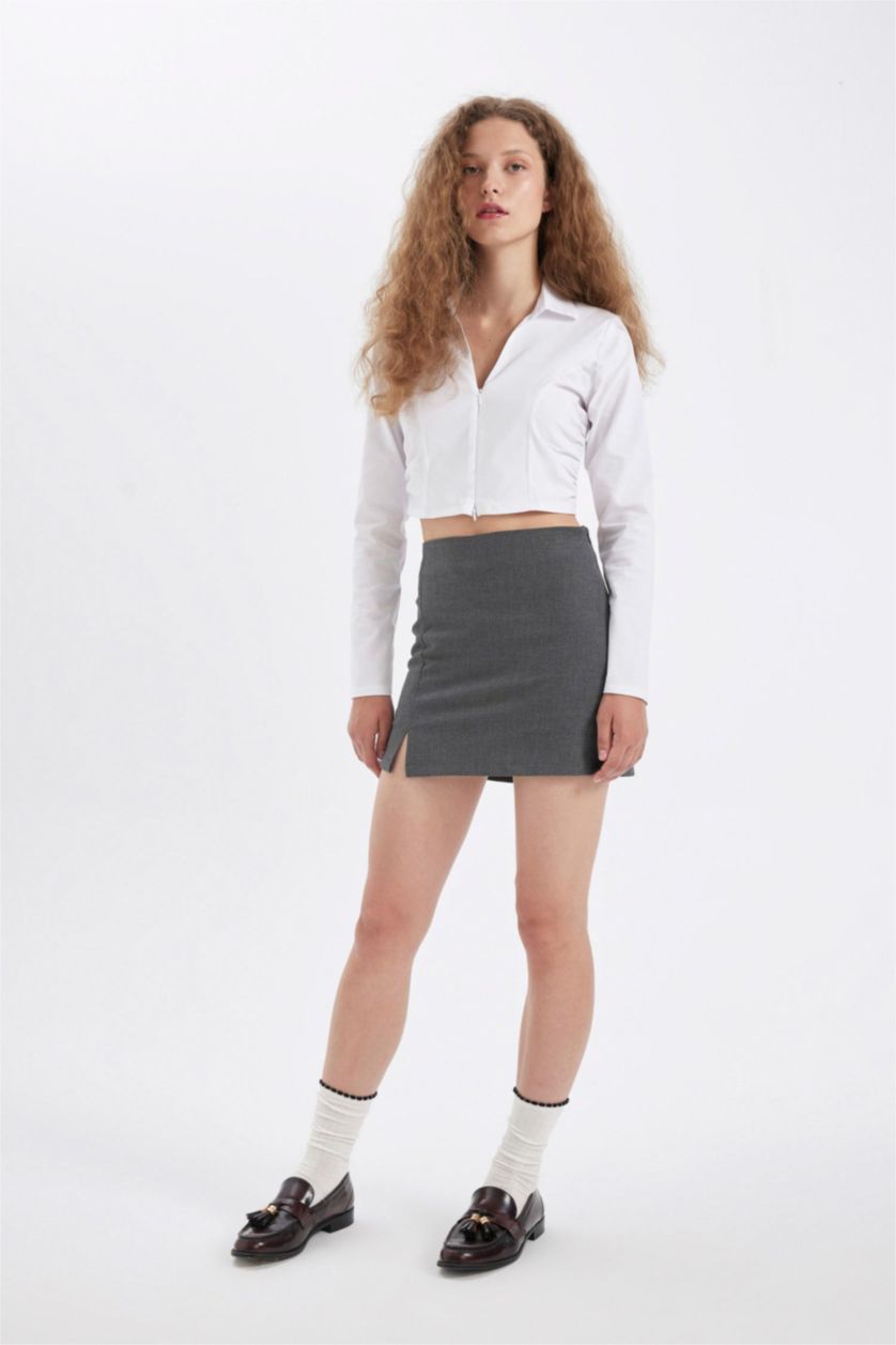FEMME Anthracite Mini Jupe à Taille haute avec doublure en coton