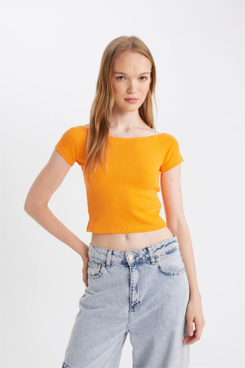 FEMME Orange T-Shirt Slim à Manches Courtes
