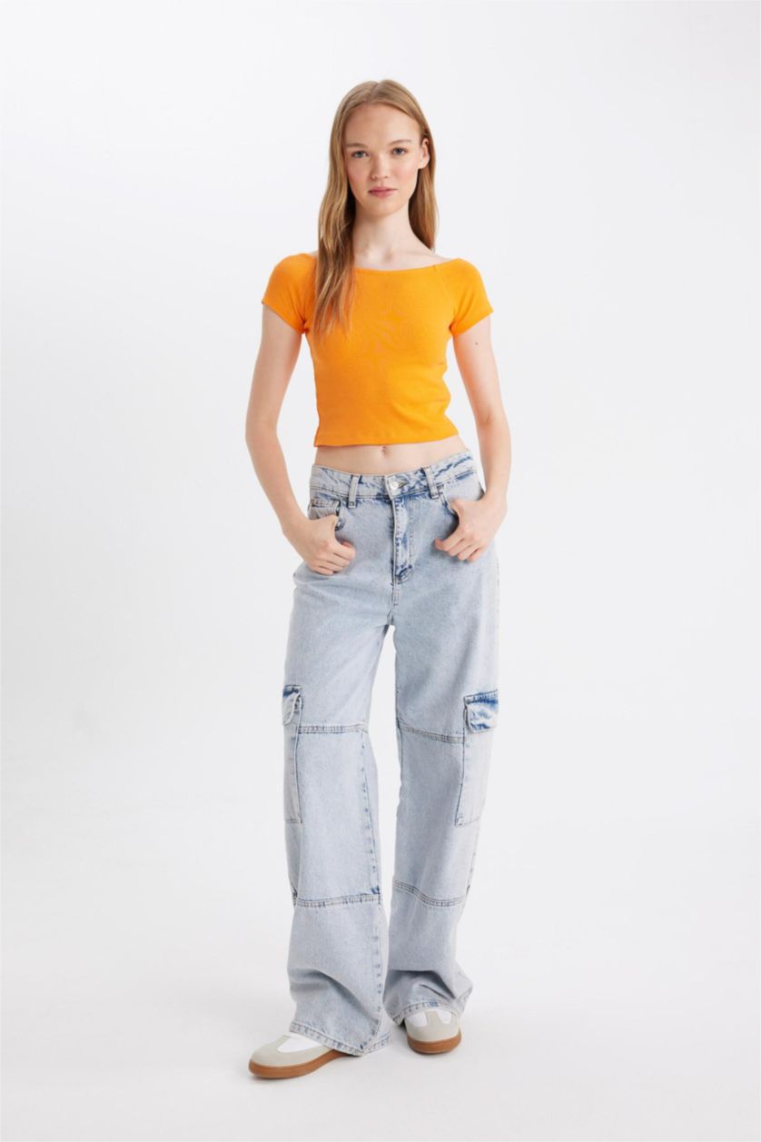 FEMME Orange T-Shirt Slim à Manches Courtes