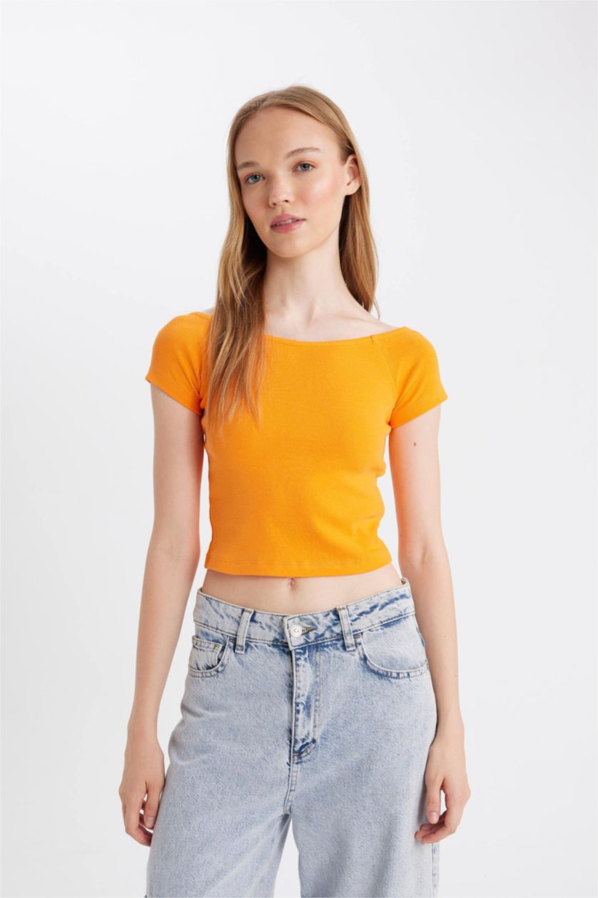 FEMME Orange T-Shirt Slim à Manches Courtes