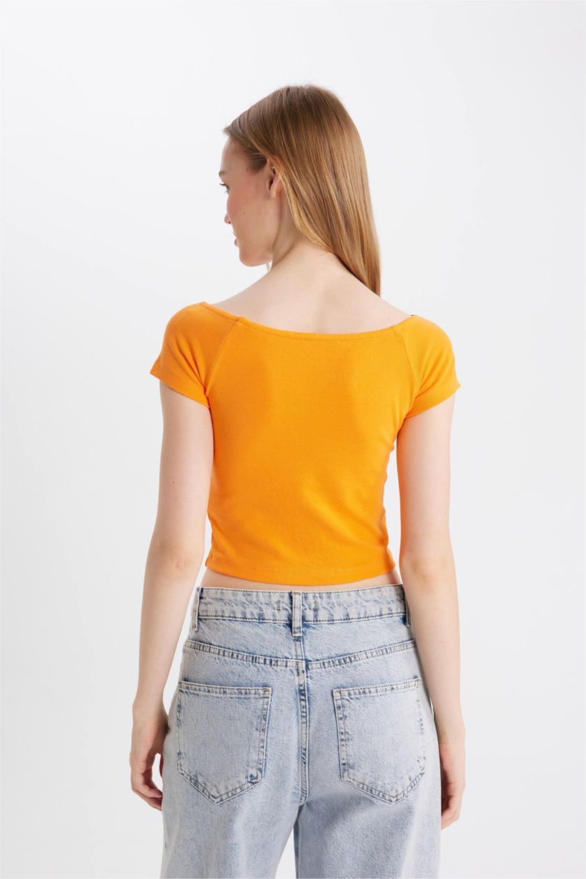 FEMME Orange T-Shirt Slim à Manches Courtes