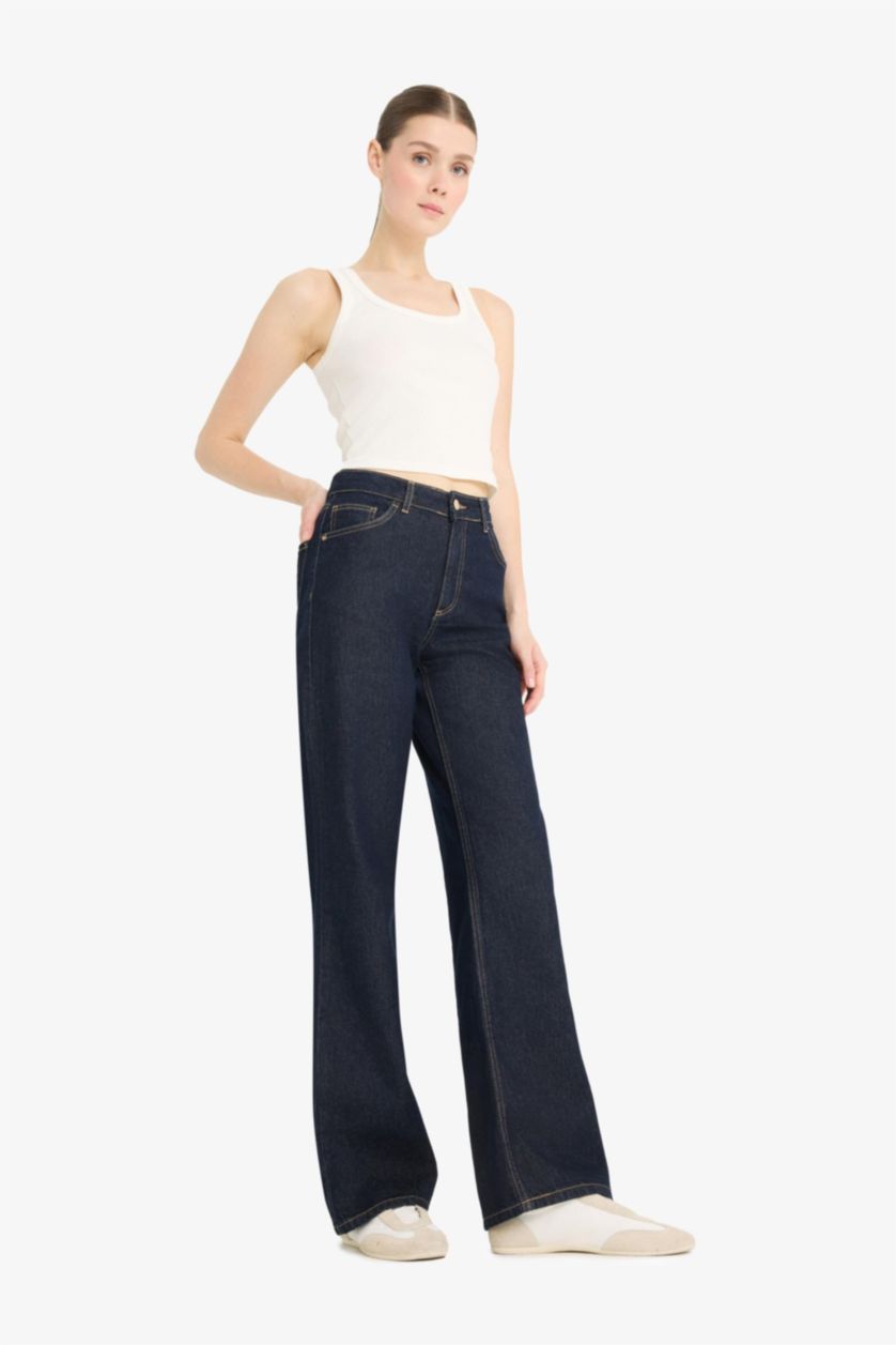 Women Blue Black High Waist Trousers