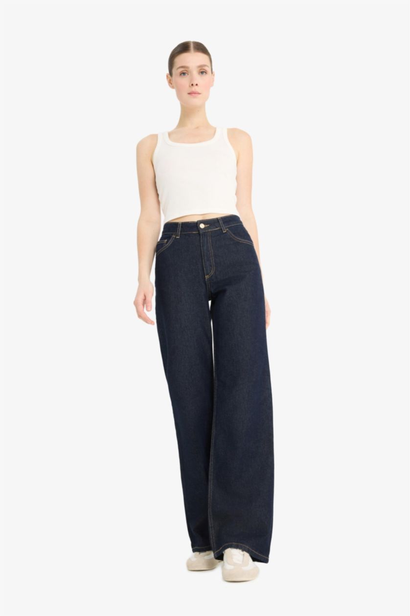 Women Blue Black High Waist Trousers