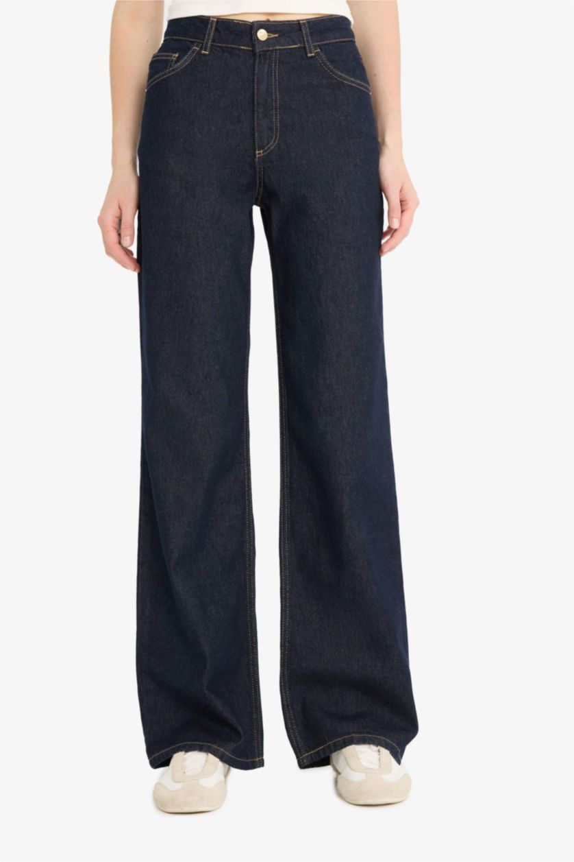 Women Blue Black High Waist Trousers