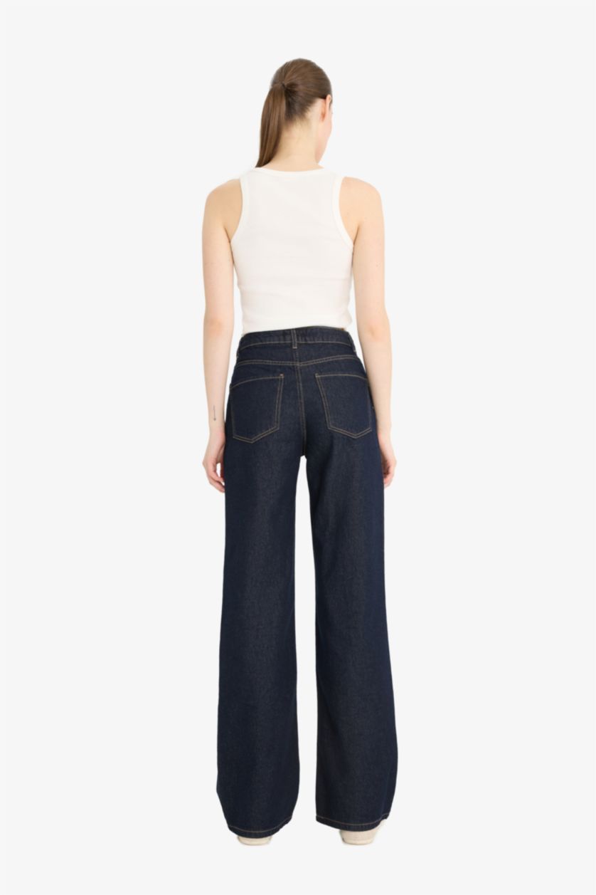 Women Blue Black High Waist Trousers